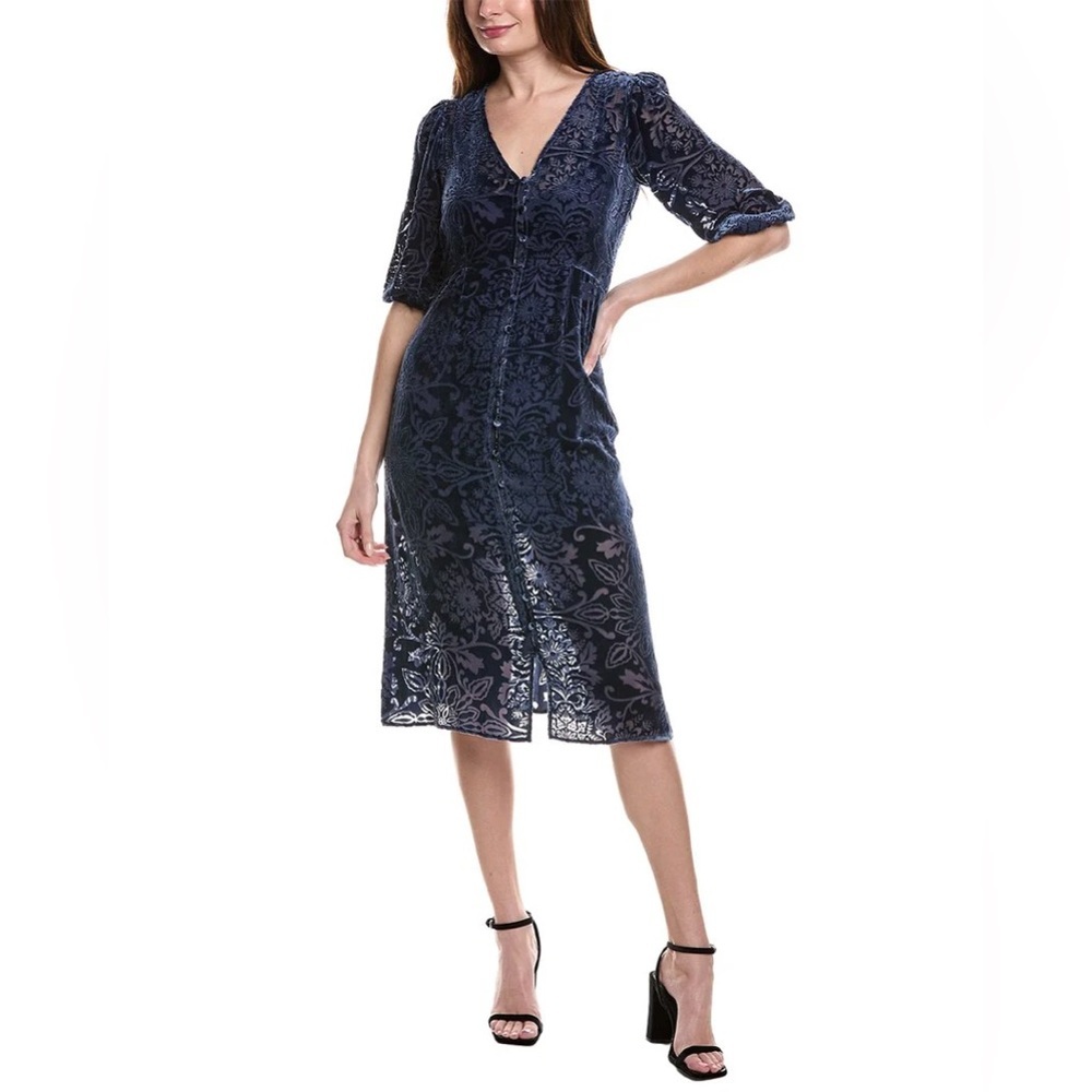 Johnny Was JADE Ryan Silk Velvet Burnout Midi Dress Bohemian Whimsigoth Floral - Picture 4 of 14